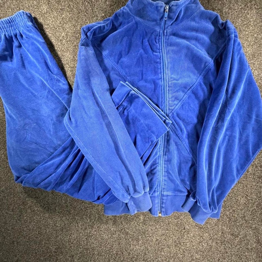 Nordstrom Active Sports Velour Tracksuit Set Blue Y2K Jacket Pants L